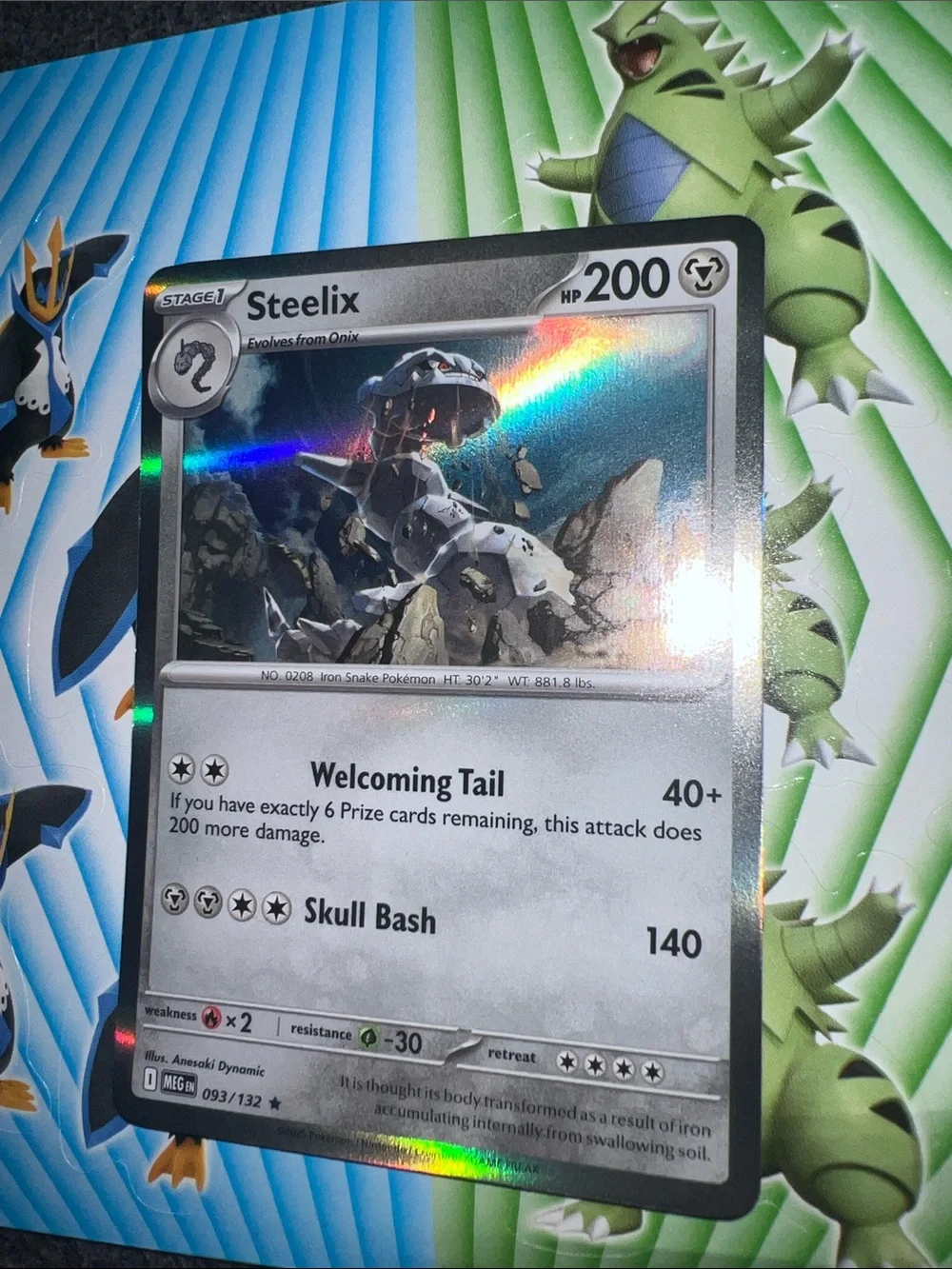 Pokemon Steelix Silver Holo Collectible Card - Blue & Green Accents
